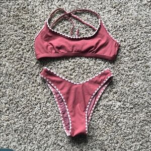 Pink Bikini Set with White Trim, XS